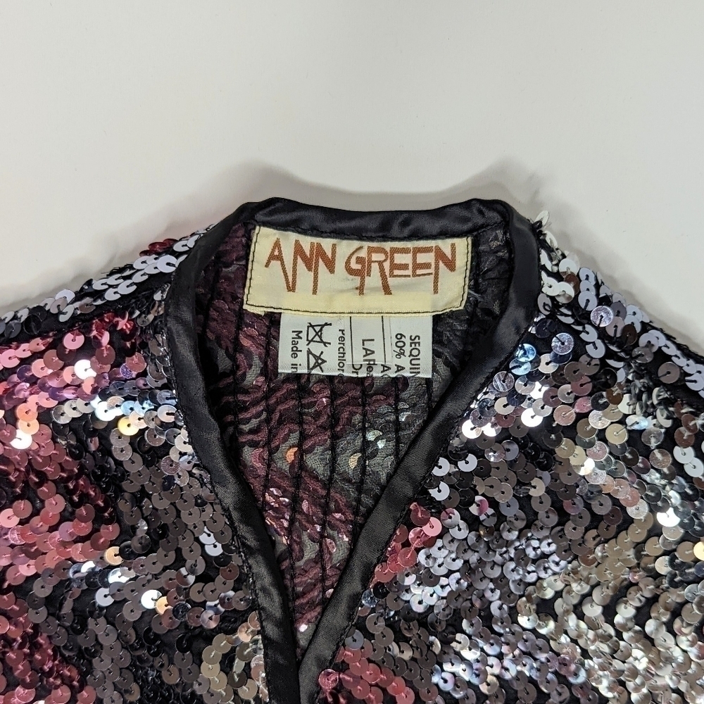 Vintage Ann Green sequined blazer jacket size black silver pink - Picture 3 of 6